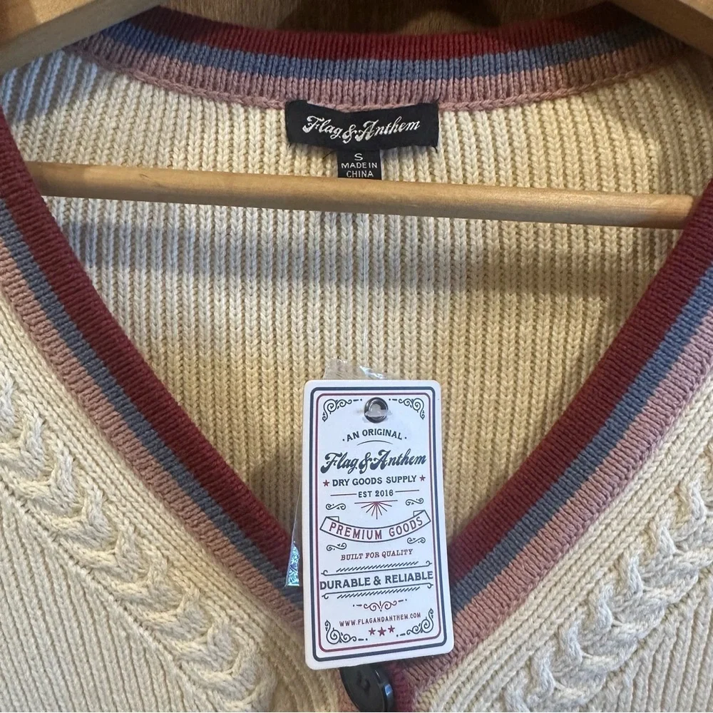 Classic V-Neck Cardigan with Colorful Trim - Picture 2 of 8